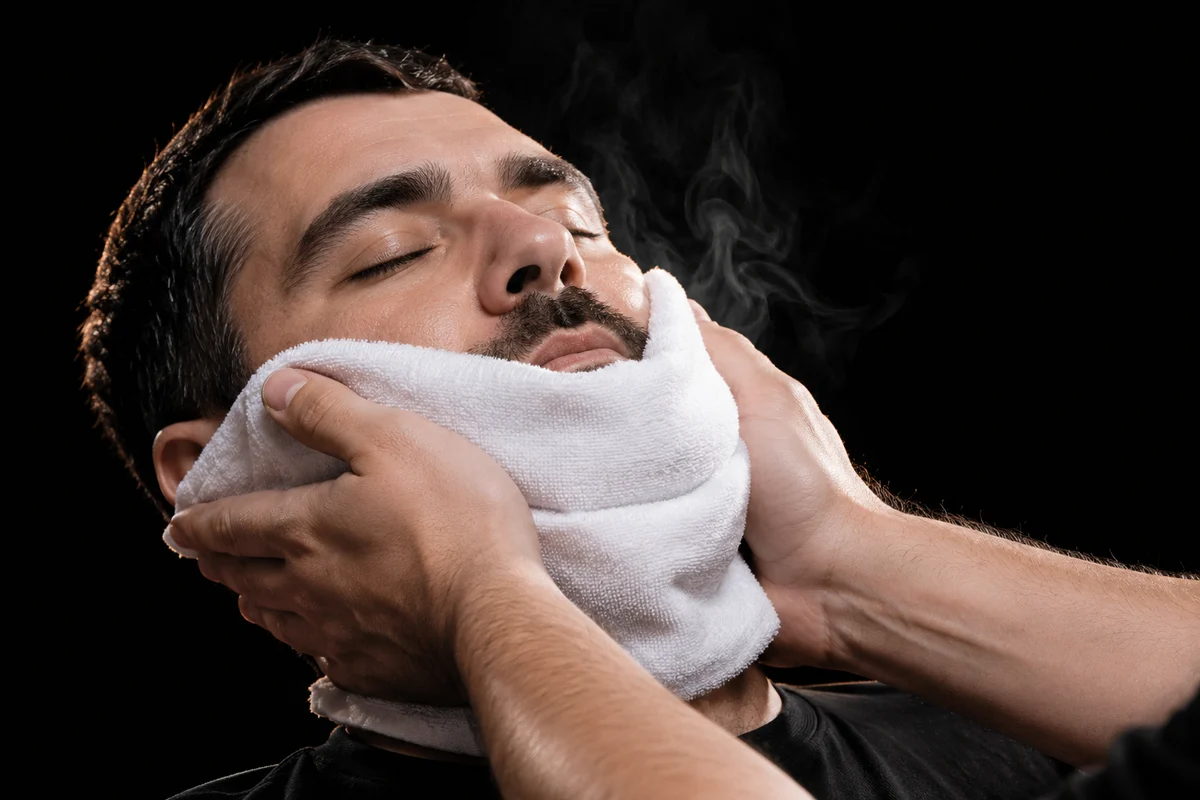 Toalla caliente sobre el cliente — combo Corte + Barba en Next Level 47